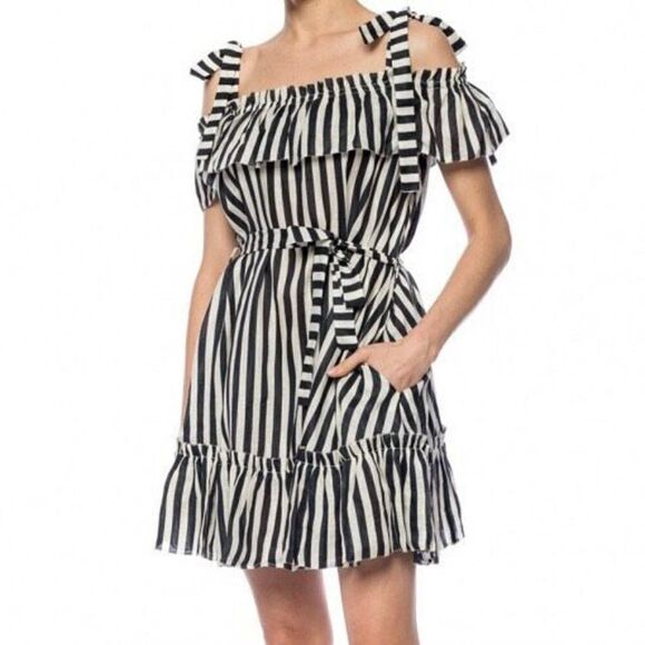 Zimmermann Black Striped Linen Mini Dress - Picture 1 of 11